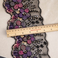 Bordure de rideau décorative en organza floral de 13 cm de large, brodée de perles 3D, colorée