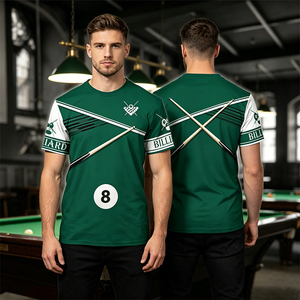 T-shirt de billard S.Q.F vert et blanc, bloc de couleurs, 100 % coton, imprimé au crochet, design vintage, séchage rapide, maillot athlétique - Product Image 3