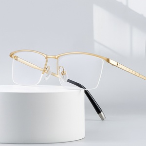 Chất lượng cao tinh khiết titan NỬA KHUNG kính cho nam giới mới siêu nhẹ kinh doanh quang học chuyên nghiệp kính mô hình Chắp vá - Product Image 1