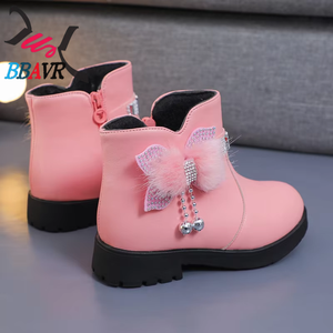 Botas de Invierno para Niñas, Estilo Nuevo, de Media Pantorrilla, Cálidas, de Cuero, con Lazo, Forradas de Algodón y Felpa - Product Image 3