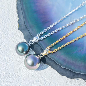 Bijoux fins aristocratiques européens collier femme designer <span class=keywords><strong>argent</strong></span> 925 France Tahiti collier <span class=keywords><strong>de</strong></span> perles noires naturelles pendentif - Product Image 1