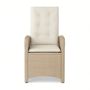 Beige Poly Rattan Reclining Patio Chair With <b>Cushions</b> Outdoor Garden Chair Contemporary Style - Product Image 1