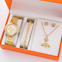 Montres pour femmes, ensemble de 6 pièces, montre-bracelet élégante en strass de luxe pour femmes, montre à quartz pour fille, bracelet, cadeau