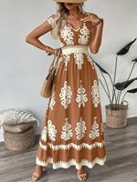 Dropshipping Shopify Robe longue décontractée et élégante pour femme grande taille, col en V, manches courtes, couleur unie, été, travail, bureau