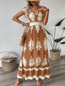 Vestido Maxi de Verano para Mujer, Talla Grande, Cuello en V, Manga Corta, Color Sólido, Casual, Elegante, para Oficina, Dropshipping Shopify - Product Image 6