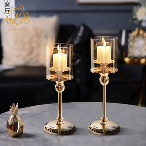 Candelabros al por mayor, farolillos y tarros de velas, candelabro dorado de cristal único para centro de mesa de boda - Product Image 4