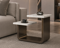 Table basse moderne de luxe sur mesure avec plateau en marbre et structure en acier inoxydable pour salon