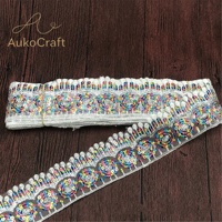 Accessoires de vêtements DIY, patchwork, ruban de dentelle à paillettes colorées en polyester de 5 cm de large, bordures en dentelle ondulée