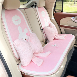 Juego de cojines de asiento de coche de felpa con diseño de conejito de dibujos animados, soporte lumbar suave para otoño e invierno, almohadilla de asiento antideslizante en forma de U - Product Image 4
