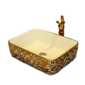 KD-01GBA Chaozhou Sanitária Ware Personalizado Cor De Ouro Sala De Jantar Lavatório Design Preço Barato Banheiro Pia De Ouro Retangular