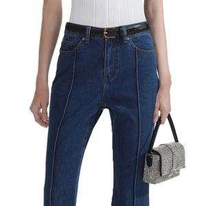 Jeans évasés pour femmes, taille haute, coupe slim, délavé bleu vintage, style décontracté, vente en gros - Product Image 4