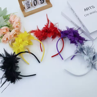 Serre-tête triple plume fleurie Mardi Gras, vente en gros, violet, jaune, vert, accessoires pour cheveux pour le carnaval