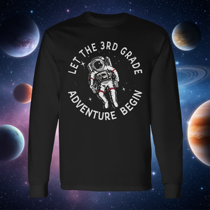 Camiseta de manga larga con estampado de astronauta del espacio exterior, Let The 3rd Grade Adventure Begin - Product Image 3