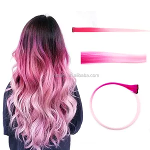 Популярные цветные прямые накладные волосы для наращивания на синтетическом клипсе, одноцветные полоски для девочек