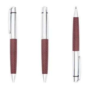 高级レッドブラウンレザーメタルボールペンレザー円筒形ペンケースプレミアムハイエンド署名ペンギフトセット - Product Image 2