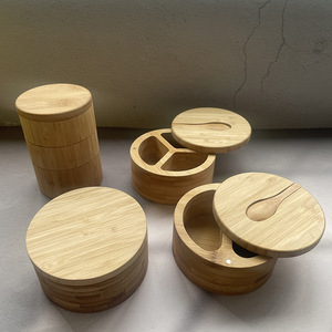 Boîte de stockage d'<span class=keywords><strong>épices</strong></span> <span class=keywords><strong>à</strong></span> assaisonnement en bambou <span class=keywords><strong>à</strong></span> 3 compartiments Sel celler Pepper Bowls Salt Container Holder - Product Image 5