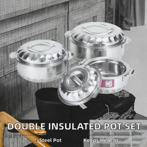 Hot Selling Classic <b>Stainless</b> <b>Steel</b> Double Insulating Eco-Friendly Multifunctional Round Casserole <b>Pot</b> <b>Set</b> for Home - Product Image 2