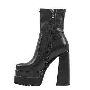 Women Big Size 46 Lace up Ankle <b>Boots</b> Wide Fit High Chunky Heels Shoes Double Layers Platform Side Zipper Booties - Product Image 4