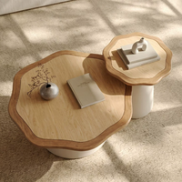 Ensemble de tables basses design en bois massif de forme irrégulière, style minimaliste moderne, blanc crème, sans assemblage, meubles pour la maison