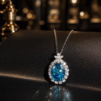Collier en diamant ovale bleu fantaisie certifié IGI, cultivé en laboratoire, en or massif 14K 18K, pendentif classique ovale avec halo de diamants pour elle