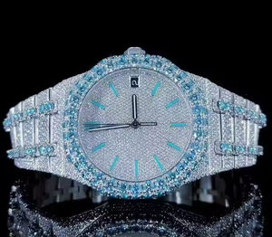 Reloj de Lujo, Sencillo, Antiguo, de Cuarzo, con Diamantes Blancos y Azules, Caja Cuadrada de Acero Inoxidable, Cristal de Zafiro, 10 Bar - Product Image 1