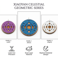 Pendentif personnalisé vintage Ciel étoilé Géométrique Phases de lune |   Ornement superposé en résine acrylique scintillante bleue pour boutique B2B