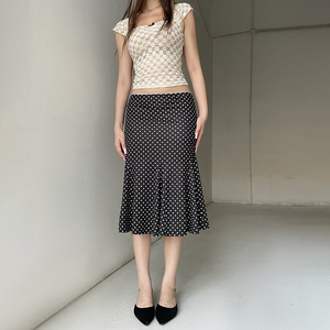 Jupe midi à volants à pois, taille haute, fluide et légère, coupe trapèze, pour femme, tenue décontractée, élégante et polyvalente pour l'été - Product Image 6