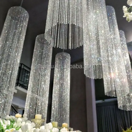 Atacado de cristais pendurados cortina gota anel círculo árvore decorações de teto para eventos de casamento