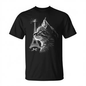 Camiseta Cat In Paris French Cat con diseño gráfico negro, corte unisex - Product Image 2
