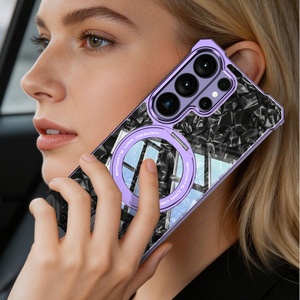 New Marble Texture Magnetic Mobile <b>Phone</b> Cases for Samsung S26 Ultra With 360° <b>Ring</b> Stand Aluminum Alloy Frame Shockproof Cover - Product Image 3