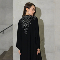 En stock CY500419 Ensemble de prière 2 pièces noir Ramadan Aïd Abaya ouverte style kimono Robe musulmane ornée de strass Vente en gros 2025