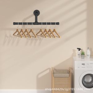 Industrial Style <b>Wall</b> <b>Mounted</b> <b>Clothing</b> <b>Rack</b> Black Metal Heavy Duty Rectangle For Home And <b>Commercial</b> Use - Product Image 3