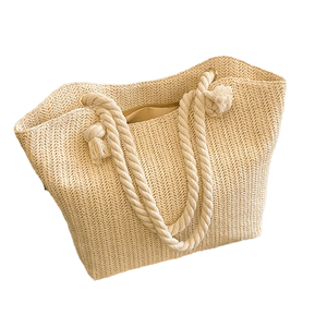 Bolsos de Hombro de Paja para Mujer, a la Moda de Verano, con Forro de Poliéster a Rayas, Gran Capacidad, Bolsos Casuales de Mano - Product Image 4