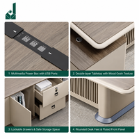 Bureau de direction moderne en forme de L, design bicolore, pieds arrondis avec table d'appoint et armoire de rangement pour bureau d'entreprise
