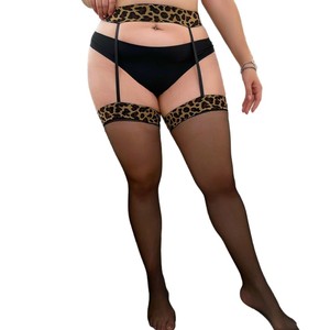 Lencería Sexy con Estampado de Leopardo de Talla Grande para Mujer, Body de Alta Elasticidad, Pantimedias Transparentes, Camisola, Medias, Ropa de Dormir Erótica de Nailon - Product Image 5