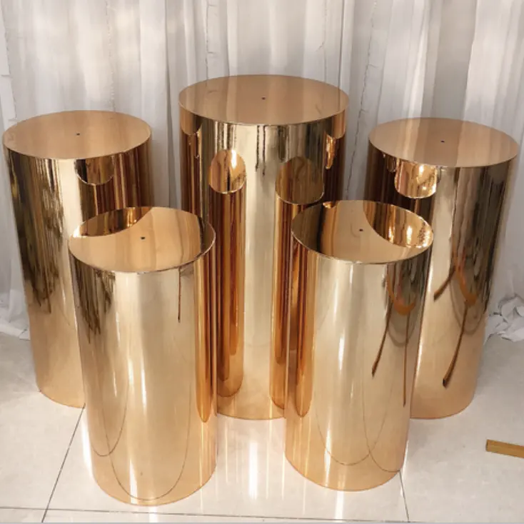 3/5Pcs Party Wedding Props Stainless Steel Plinths Cylinder Candy Dessert Cake Pedestal Display Balloon Stands Party Decorations