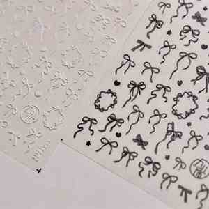 Autocollants pour ongles en ruban 5D rose, blanc et <span class=keywords><strong>noir</strong></span>, nœud papillon brillant, strass, autocollants pour ongles en forme de cœur scintillants, guirlande - Product Image 5