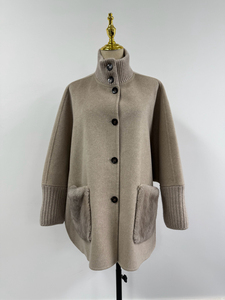 Nuovo Arrivo QC25089 <span class=keywords><strong>Cappotto</strong></span> Invernale da Donna in Lana, Cashmere e Pelliccia di Visone Ecologica con <span class=keywords><strong>Tasche</strong></span> - Product Image 2