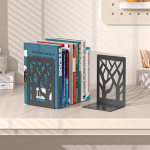 2 Pezzi Fermalibri Moderni in Metallo per Scaffali, Fermalibri Neri a Forma di Albero per Libri, Organizzatore Decorativo per Libri da Scrivania e Scaffali - Product Image 3