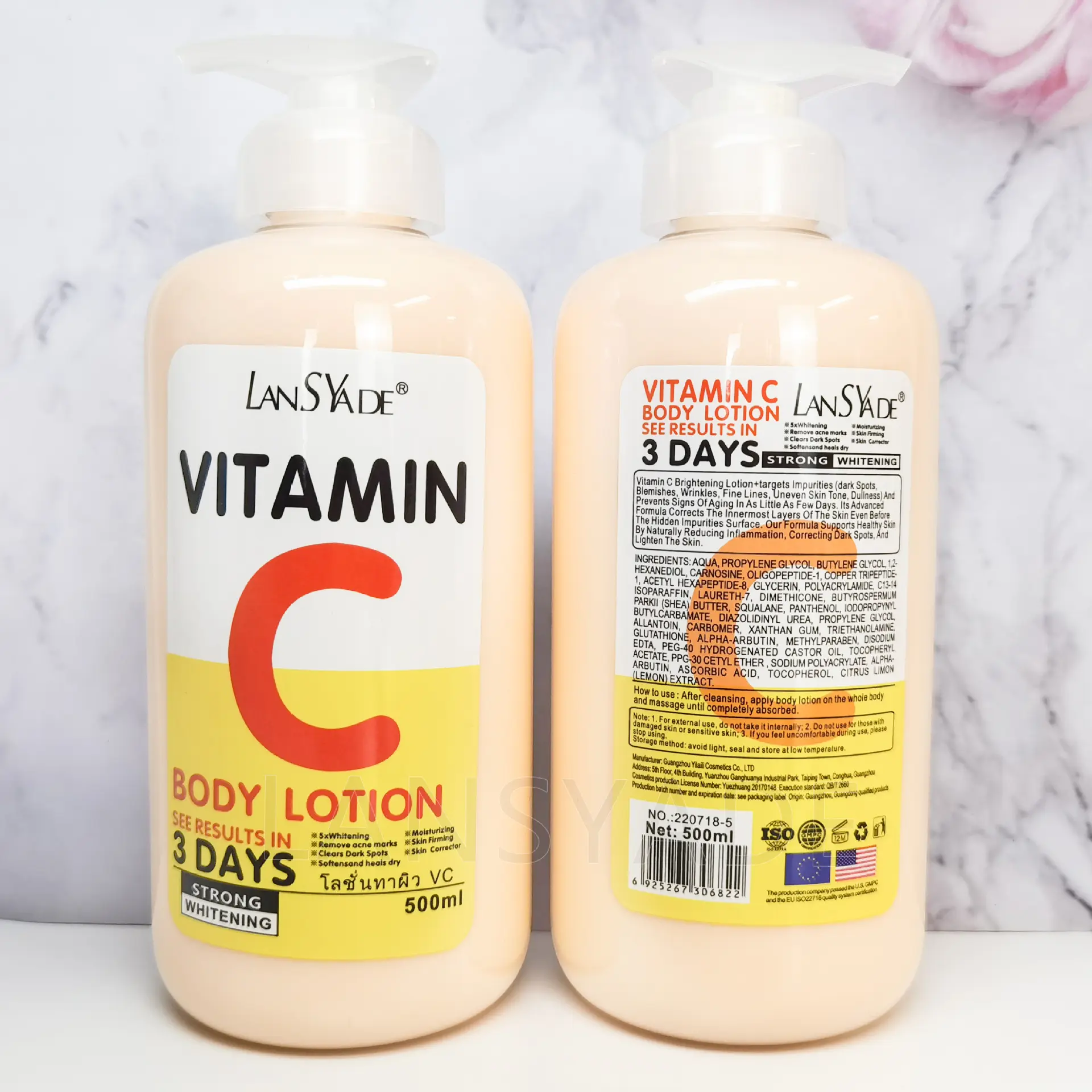 Loción corporal de vitamina C de brillo rápido AHA hidratante nutritiva antiarrugas blanqueamiento de leche corporal calmante cuidado de la piel