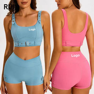 Ensemble 2 pièces RUIQUWIN pour femme : Soutien-gorge de sport à maintien élevé et short de yoga taille haute, couleur unie, perforé, anti-humidité, pour la course et le sport - Product Image 1