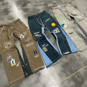 Pantalon de jogging ample et oversize en molleton French Terry délavé à l'acide avec patch logo personnalisé, coupe droite, essentiels de travail pour homme, style streetwear - Product Image 1