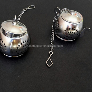 Infuseur à thé en acier inoxydable 304 en forme de théière ronde avec chaîne de maintien, vente en gros - Product Image 4