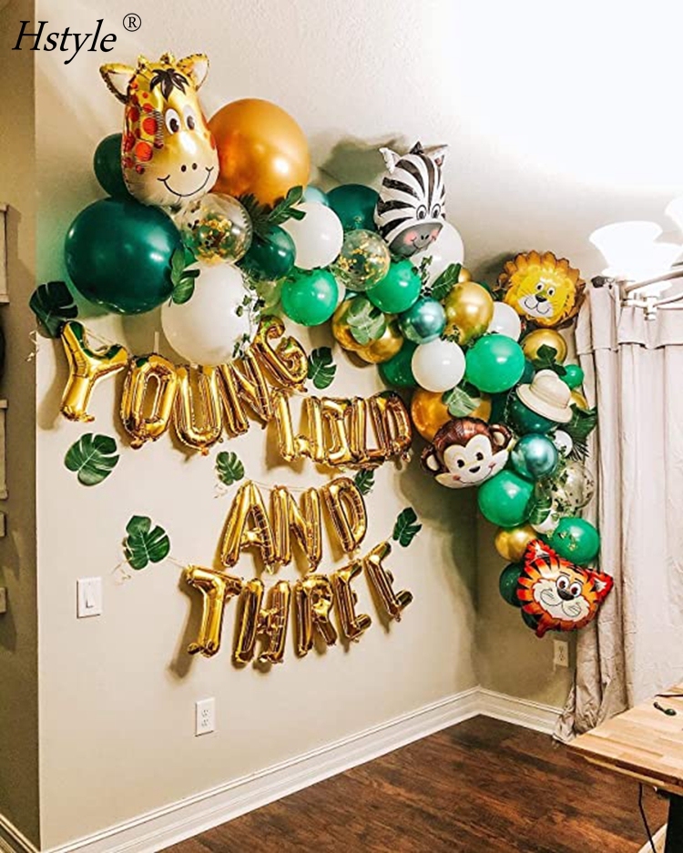 Green Glitter Young Wild And Three Banner - Happy 3rd Birthday Boy Girl Party Decorations - Great For Baby Shower Boho Tribal Themed 3rd Birthday Party Decor