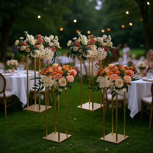 Support floral cylindrique géométrique en métal doré de 31,5 pouces pour mariage, vase et panneau de réception d'événements - Product Image 2