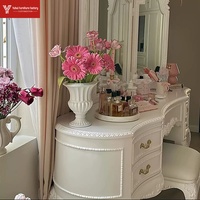 Bureau de princesse et coiffeuse intégrée en bois massif sculpté, style français, pour chambre principale, avec miroir de maquillage