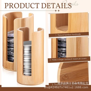 Bamboo Cup Lid Storage Rack Round Standing Type For <b>Kitchen</b> Counter Organize Plastic Lids - Product Image 2