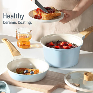 7pcs hiện đại không dính bếp <span class=keywords><strong>Cookware</strong></span> Set cảm ứng dưới gas thân thiện bền vững nhôm Chậu gốm chảo kim loại cho thực phẩm - Product Image 5