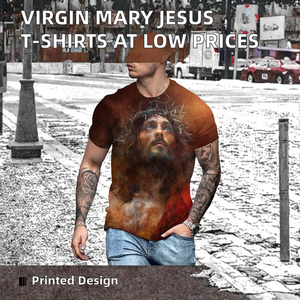 Wholesale Religious Virgin Mary Casual Woven T-<b>shirts</b> Custom Jesus Christ Breathable Eco-Friendly Short Sleeve <b>Men's</b> T-<b>Shirts</b> - Product Image 2