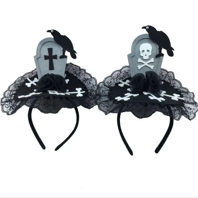 Halloween Kids Cosplay Tombstone Crucifix Hair Accessories Flower Black Crow Skeleton Headbands